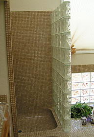 Decora pattern glass block shower wall.